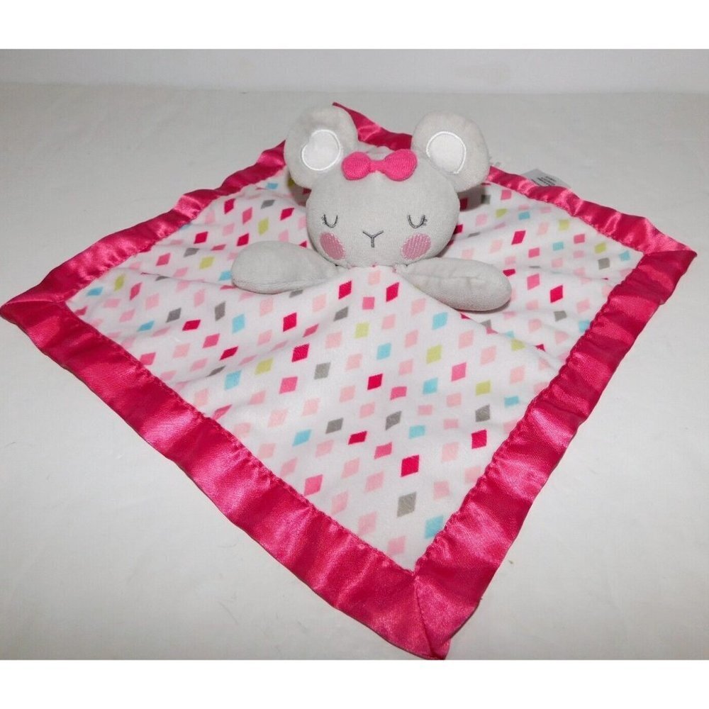 Garanimals Mouse Security Blanket Gray Pink Diamonds Satin Trim Baby lovey nunu